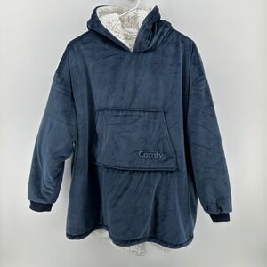 The Comfy Oversized Wearable Blanket Hoodie Navy Blue Sherpa Lined OS Unisex